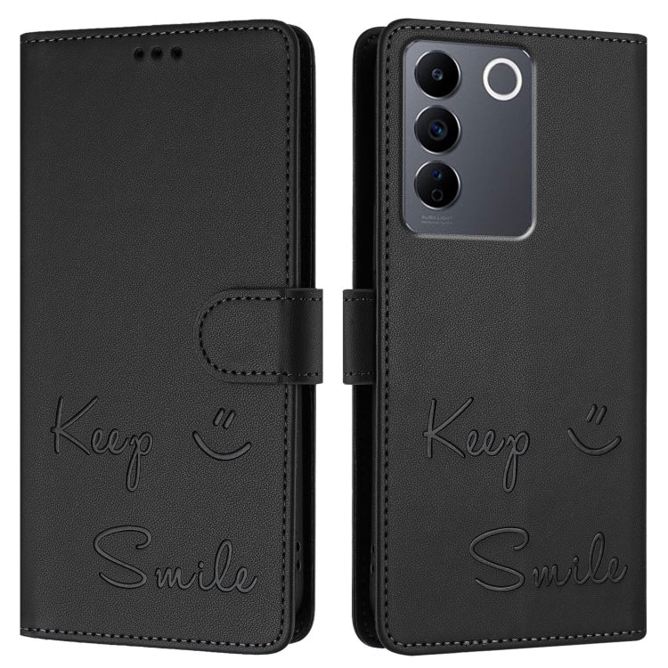 For vivo V27E 4G Global Smile Embossing RFID Leather Phone Case