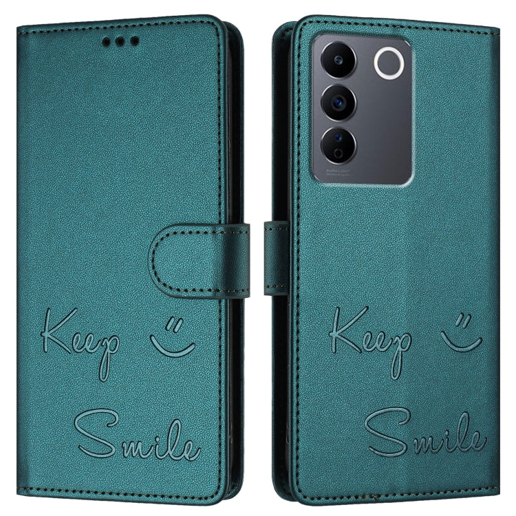 For vivo V27E 4G Global Smile Embossing RFID Leather Phone Case