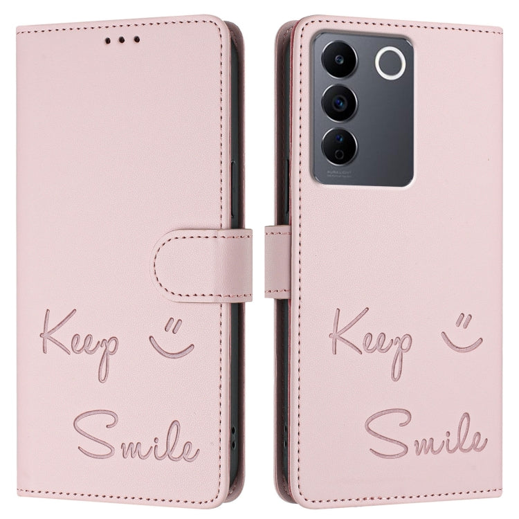 For vivo T2 4G Global Smile Embossing RFID Leather Phone Case