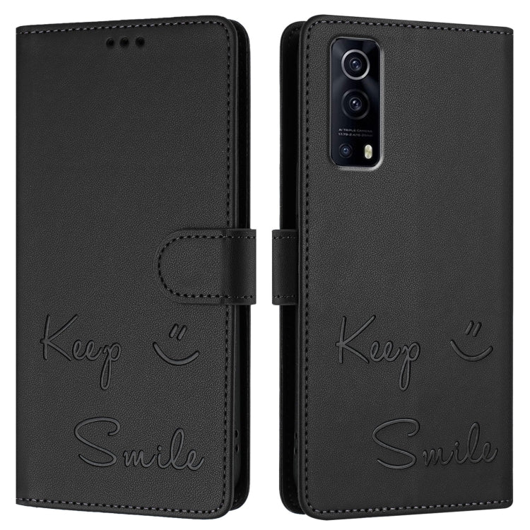 For vivo Y72 5G / iQOO Z3 / Y52 5G Smile Embossing RFID Leather Phone Case