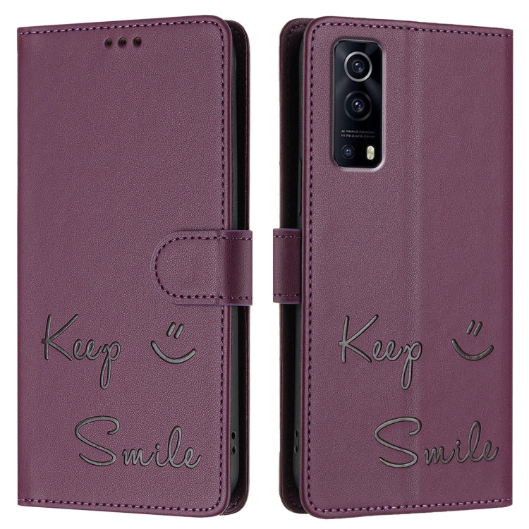 For vivo Y72 5G / iQOO Z3 / Y52 5G Smile Embossing RFID Leather Phone Case