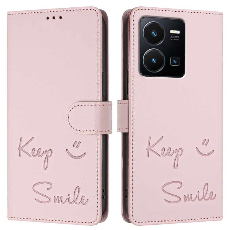 For vivo Y22S 4G Global Smile Embossing RFID Leather Phone Case