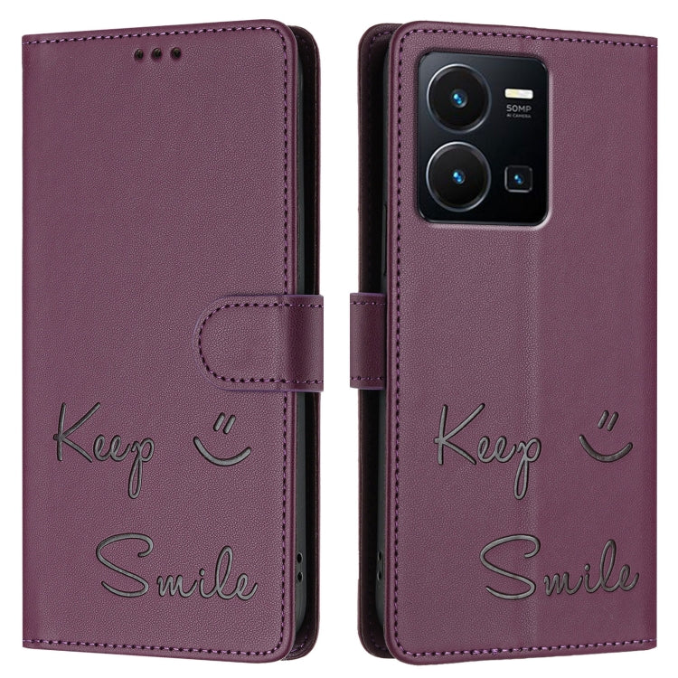 For vivo Y22S 4G Global Smile Embossing RFID Leather Phone Case