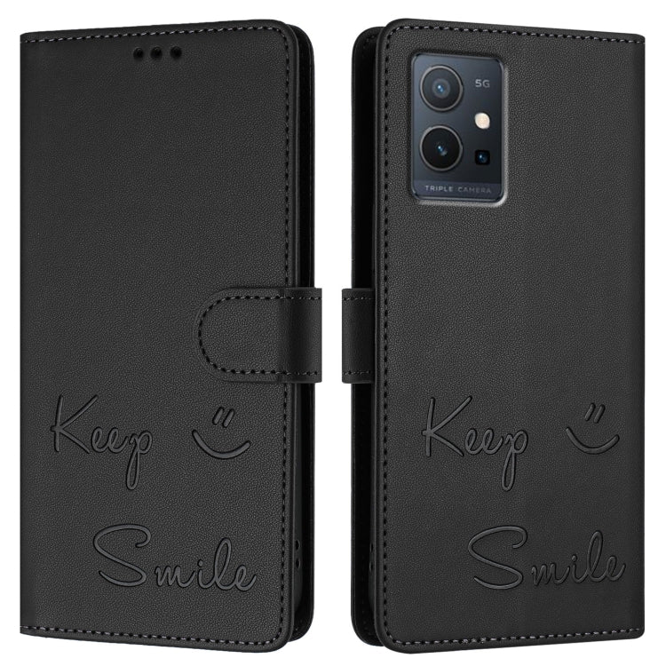 For vivo Y75 5G Global Smile Embossing RFID Leather Phone Case
