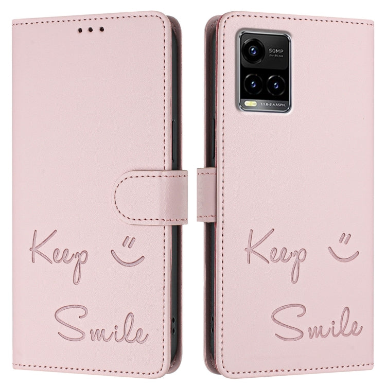 For vivo Y33S 4G Global Smile Embossing RFID Leather Phone Case