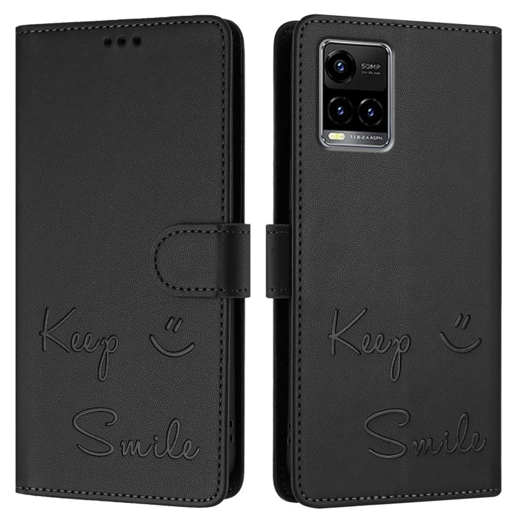 For vivo Y33S 4G Global Smile Embossing RFID Leather Phone Case