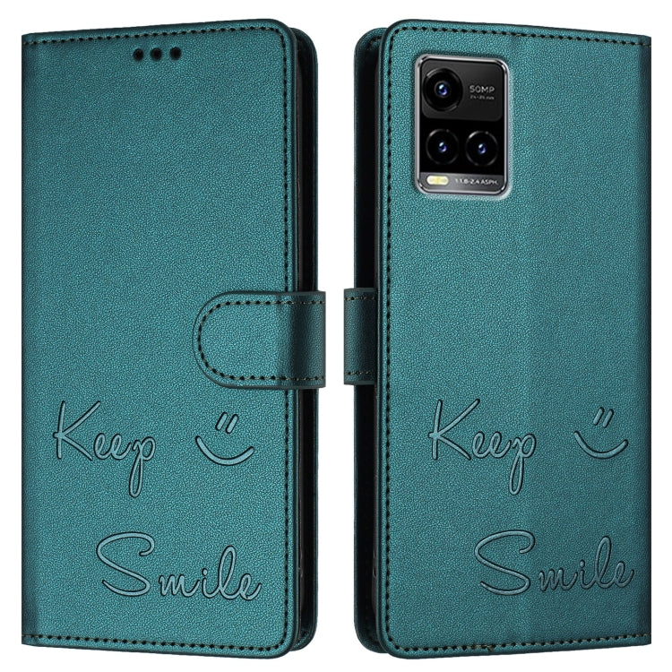 For vivo Y33S 4G Global Smile Embossing RFID Leather Phone Case
