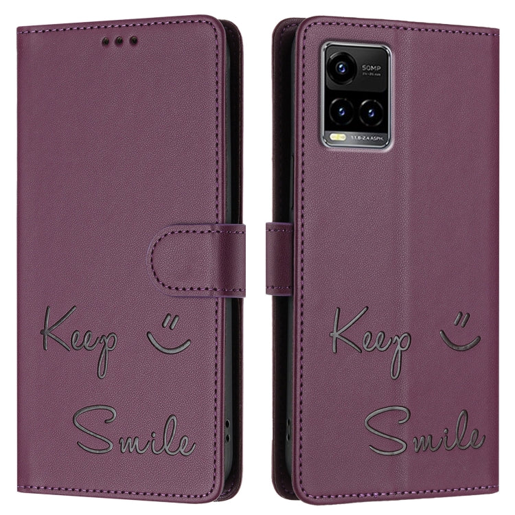 For vivo Y33S 4G Global Smile Embossing RFID Leather Phone Case