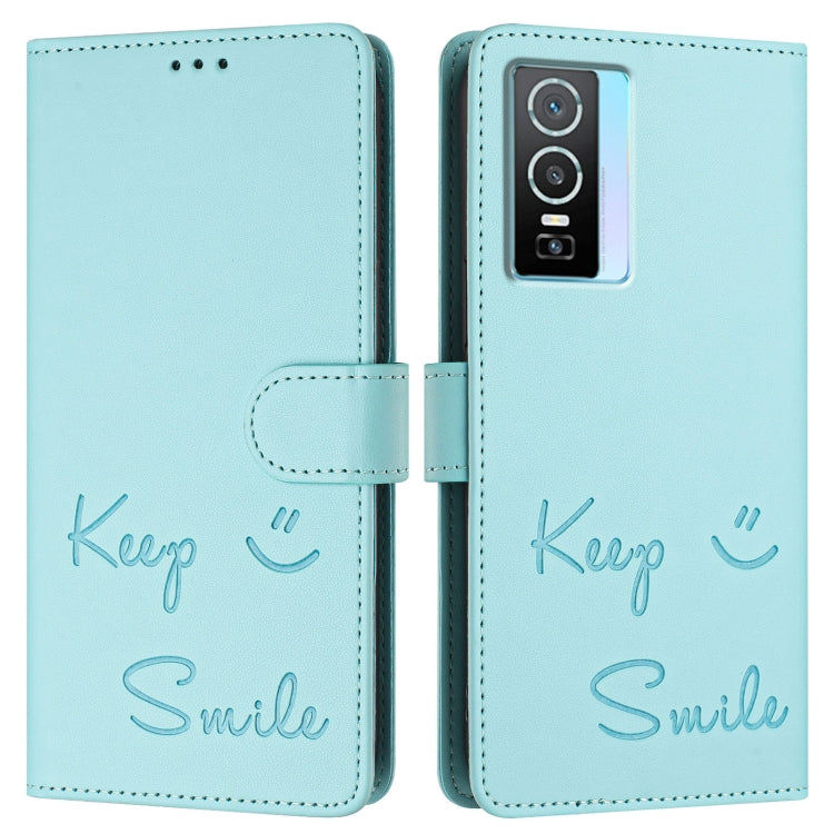 For vivo Y76 5G Smile Embossing RFID Leather Phone Case