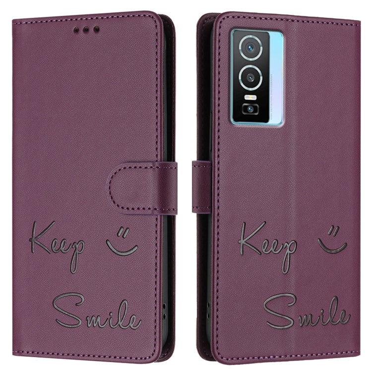 For vivo Y76 5G Smile Embossing RFID Leather Phone Case