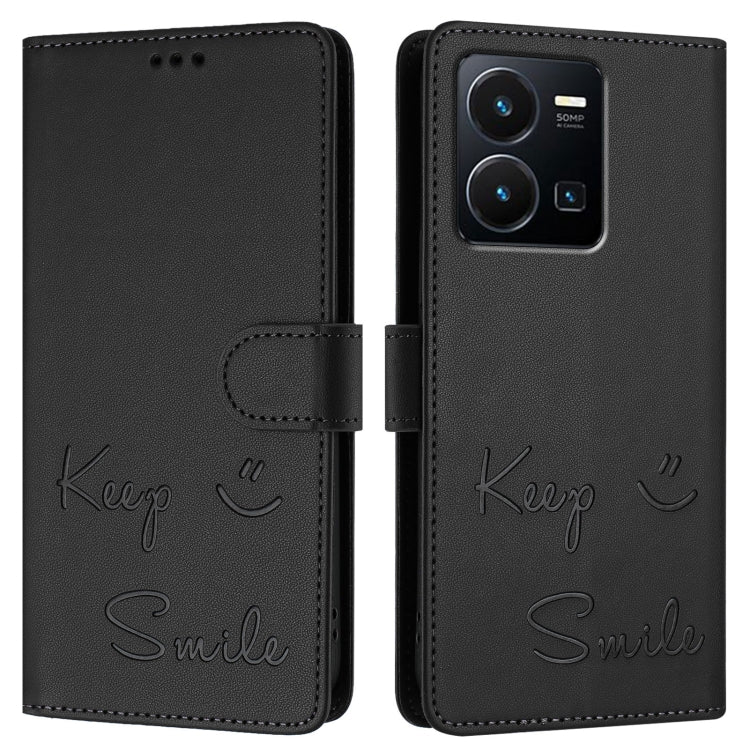 For vivo Y35 4G Global Smile Embossing RFID Leather Phone Case