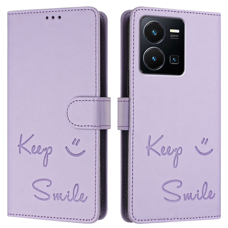 For vivo Y35 4G Global Smile Embossing RFID Leather Phone Case