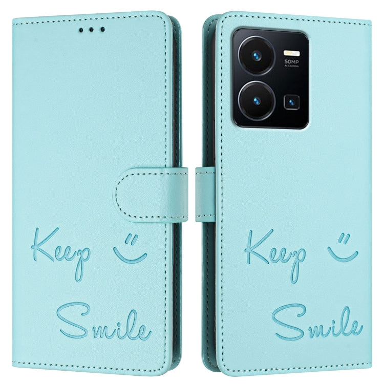 For vivo Y22 4G Global Smile Embossing RFID Leather Phone Case