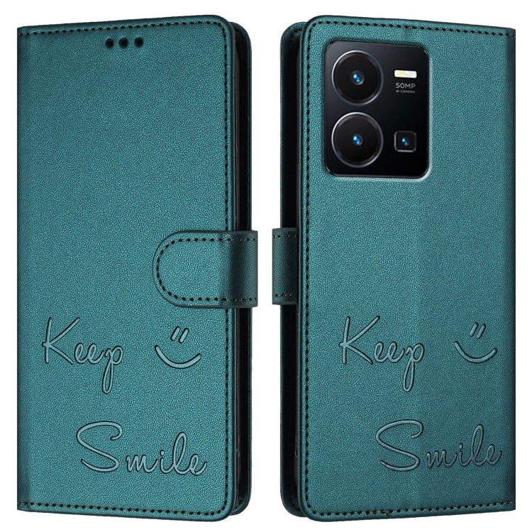 For vivo Y22 4G Global Smile Embossing RFID Leather Phone Case