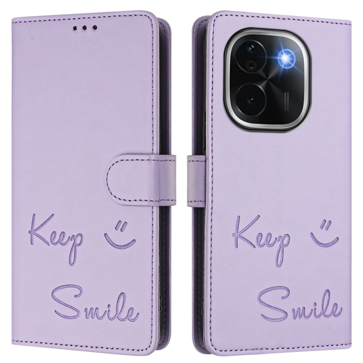 For vivo iQOO Z9s Pro 5G India Smile Embossing RFID Leather Phone Case