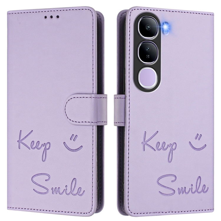 For vivo V40 Lite 5G IDN Smile Embossing RFID Leather Phone Case