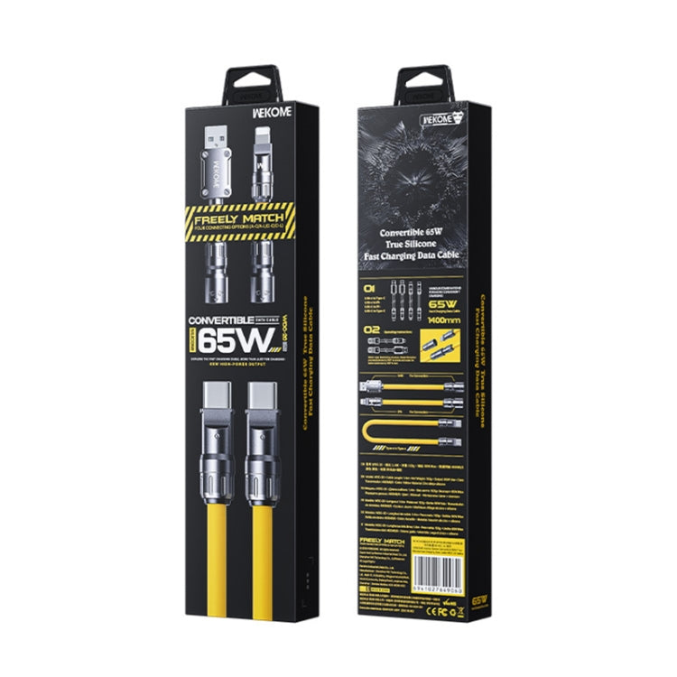 WK WDC-20 Mecha Series Silicone 1.4m 65W 4-in-1 Fast Charging Data Cable - Yellow