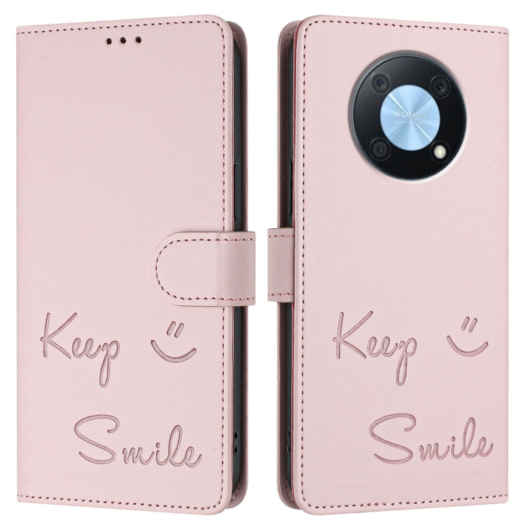 For Huawei nova Y90 Smile Embossing RFID Leather Phone Case