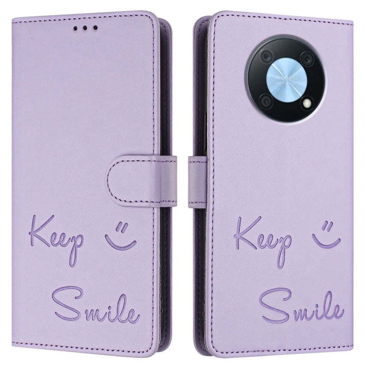 For Huawei nova Y90 Smile Embossing RFID Leather Phone Case