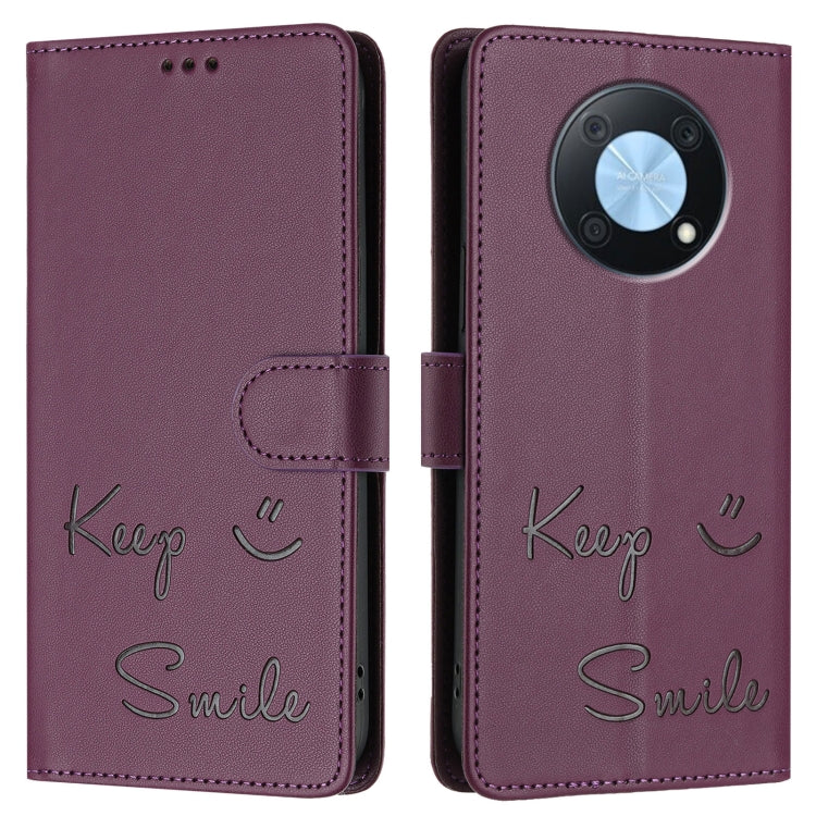 For Huawei nova Y90 Smile Embossing RFID Leather Phone Case
