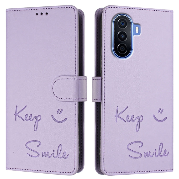 For Huawei nova Y70 Plus Smile Embossing RFID Leather Phone Case