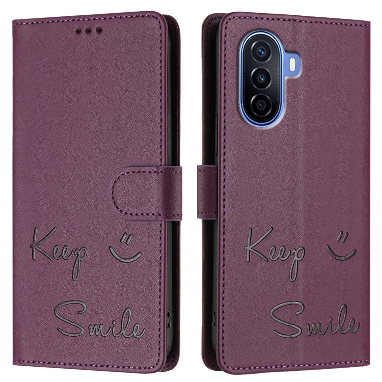 For Huawei nova Y70 Plus Smile Embossing RFID Leather Phone Case