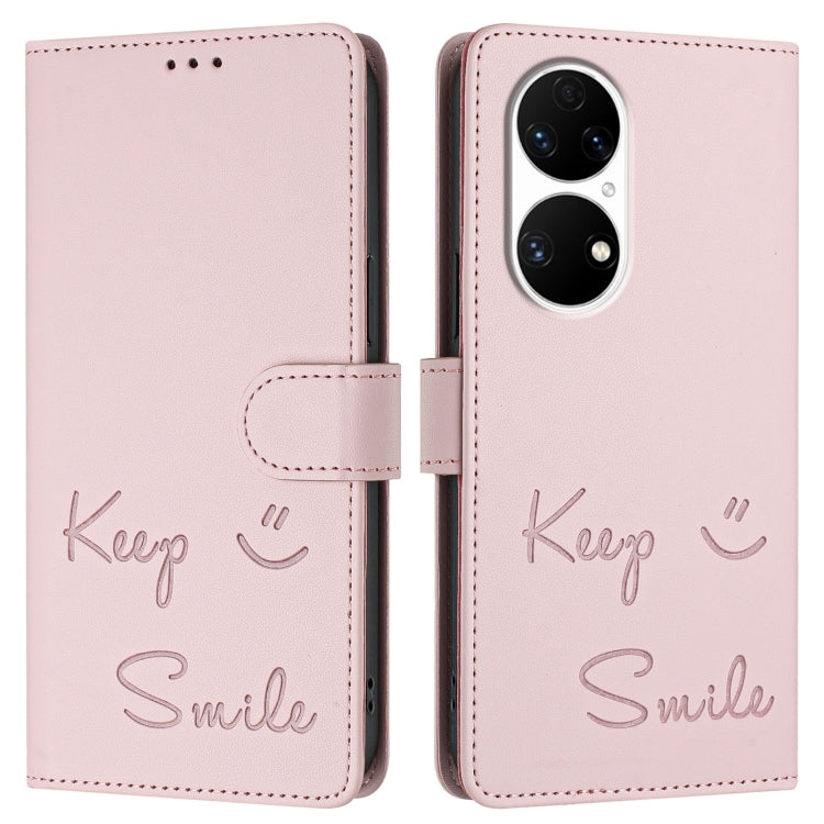 For Huawei P50 Pro Smile Embossing RFID Leather Phone Case