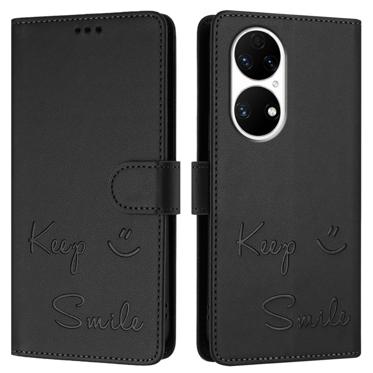 For Huawei P50 Smile Embossing RFID Leather Phone Case