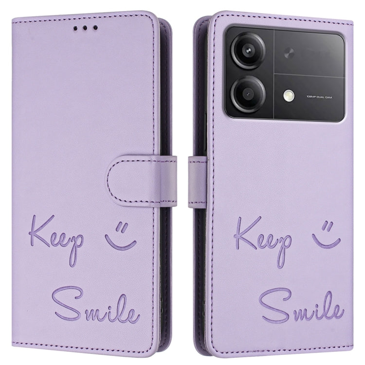 For Xiaomi Poco X6 Neo Smile Embossing RFID Leather Phone Case