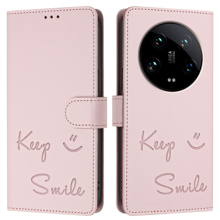 For Xiaomi 14 Ultra Smile Embossing RFID Leather Phone Case