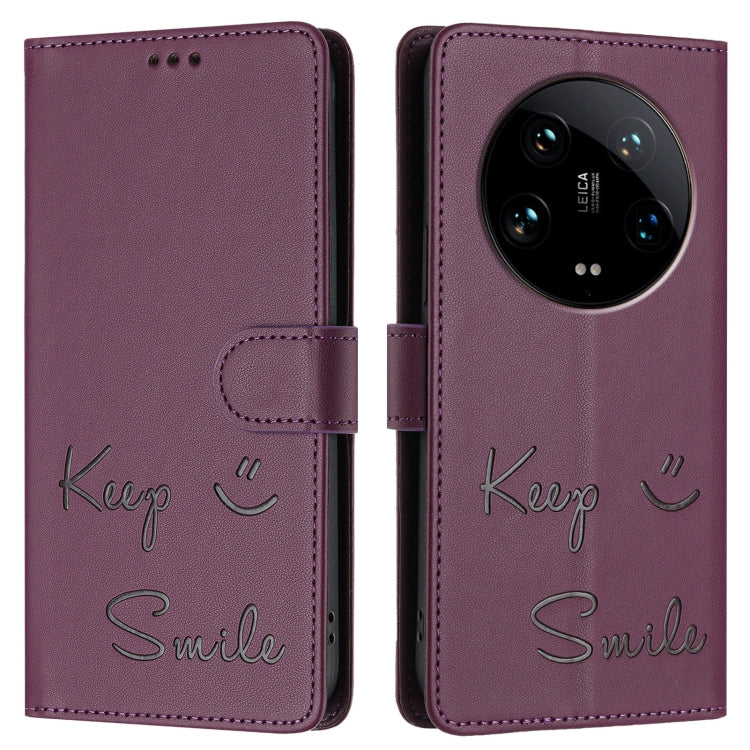 For Xiaomi 14 Ultra Smile Embossing RFID Leather Phone Case