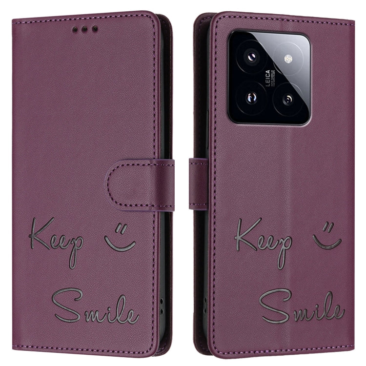 For Xiaomi 14 Pro Smile Embossing RFID Leather Phone Case