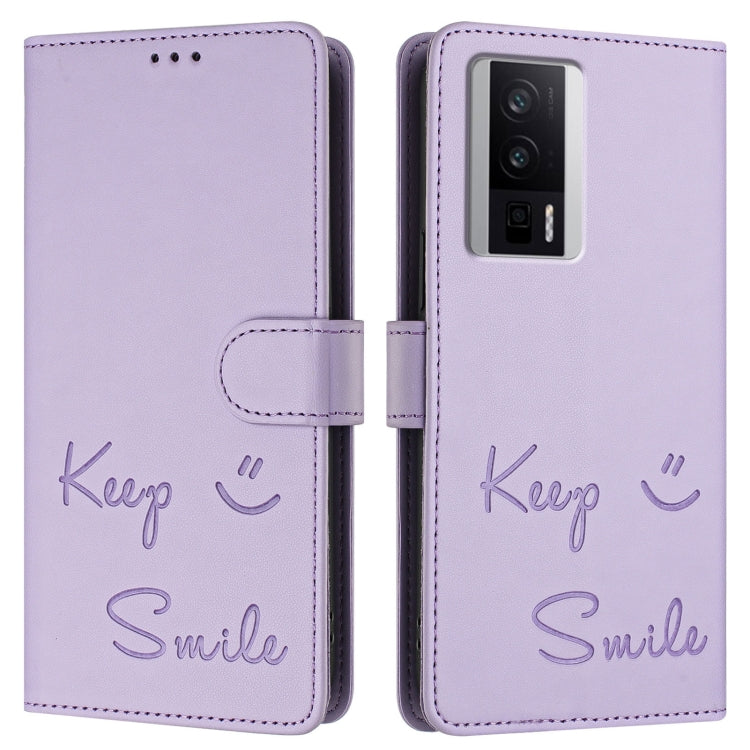 For Xiaomi Poco F5 Pro Smile Embossing RFID Leather Phone Case