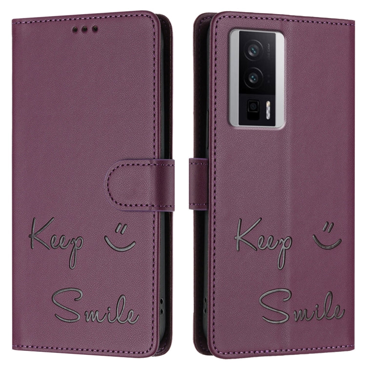 For Xiaomi Poco F5 Pro Smile Embossing RFID Leather Phone Case