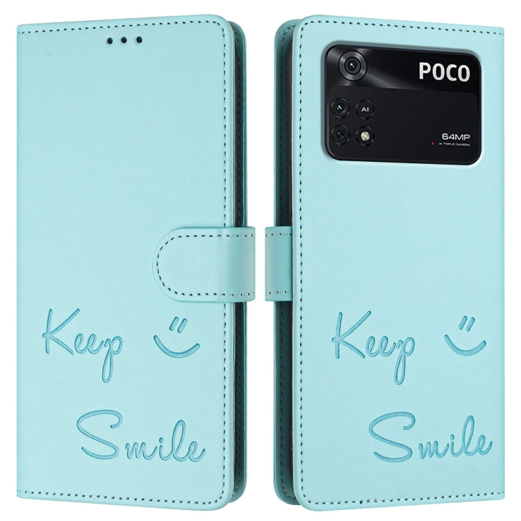 For Xiaomi Poco M4 Pro 4G Smile Embossing RFID Leather Phone Case