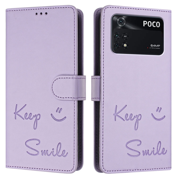 For Xiaomi Poco M4 Pro 4G Smile Embossing RFID Leather Phone Case