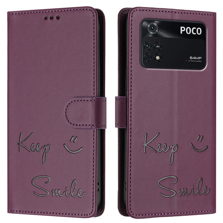 For Xiaomi Poco M4 Pro 4G Smile Embossing RFID Leather Phone Case