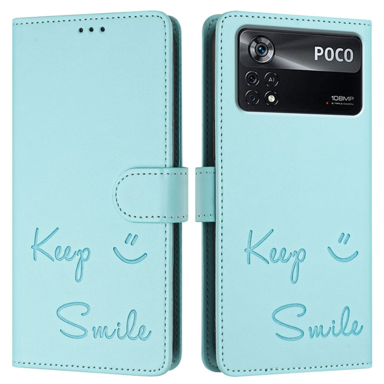 For Xiaomi Poco X4 Pro 5G Smile Embossing RFID Leather Phone Case
