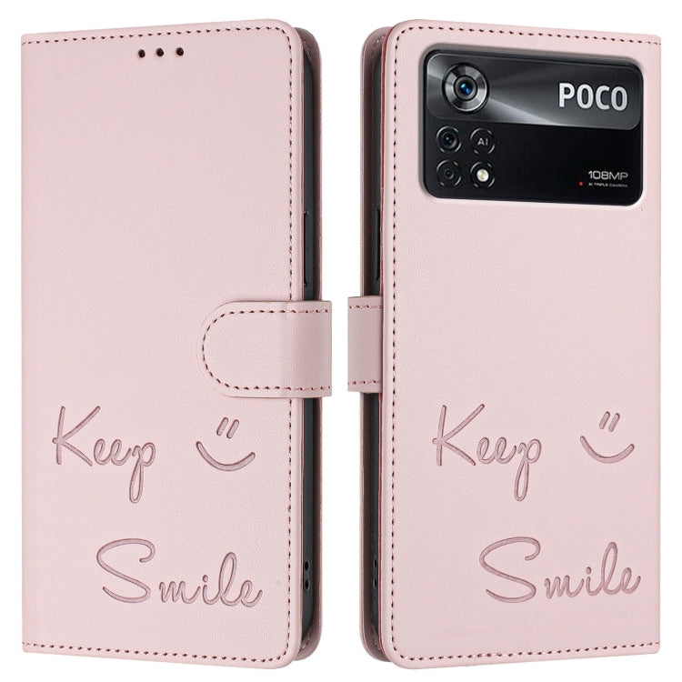 For Xiaomi Poco X4 Pro 5G Smile Embossing RFID Leather Phone Case