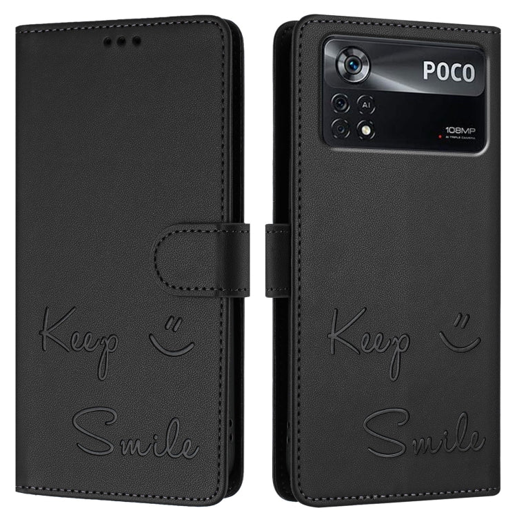 For Xiaomi Poco X4 Pro 5G Smile Embossing RFID Leather Phone Case