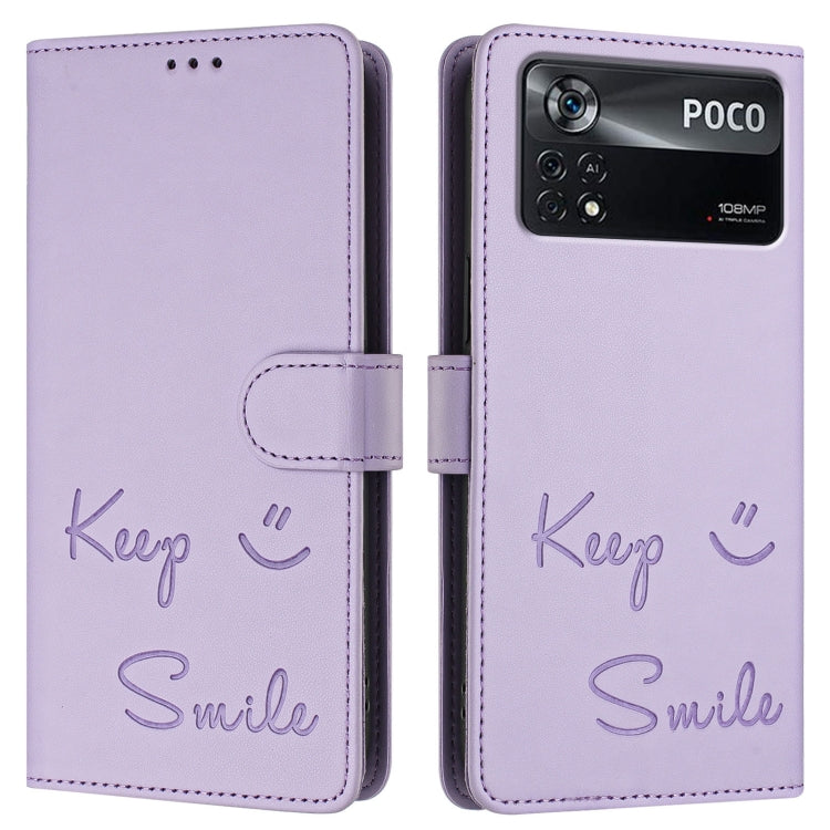 For Xiaomi Poco X4 Pro 5G Smile Embossing RFID Leather Phone Case