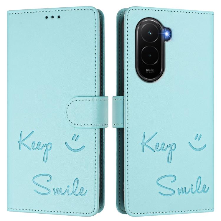 For Xiaomi Poco M7 4G 169mm Smile Embossing RFID Leather Phone Case