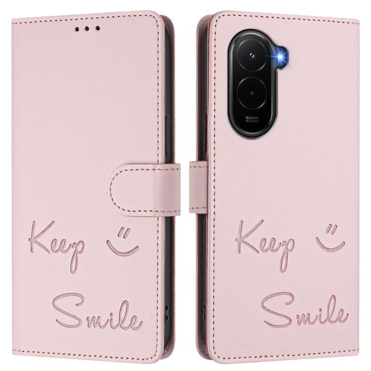 For Xiaomi Poco M7 4G 169mm Smile Embossing RFID Leather Phone Case