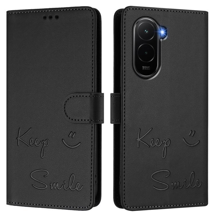 For Xiaomi Poco M7 4G 169mm Smile Embossing RFID Leather Phone Case