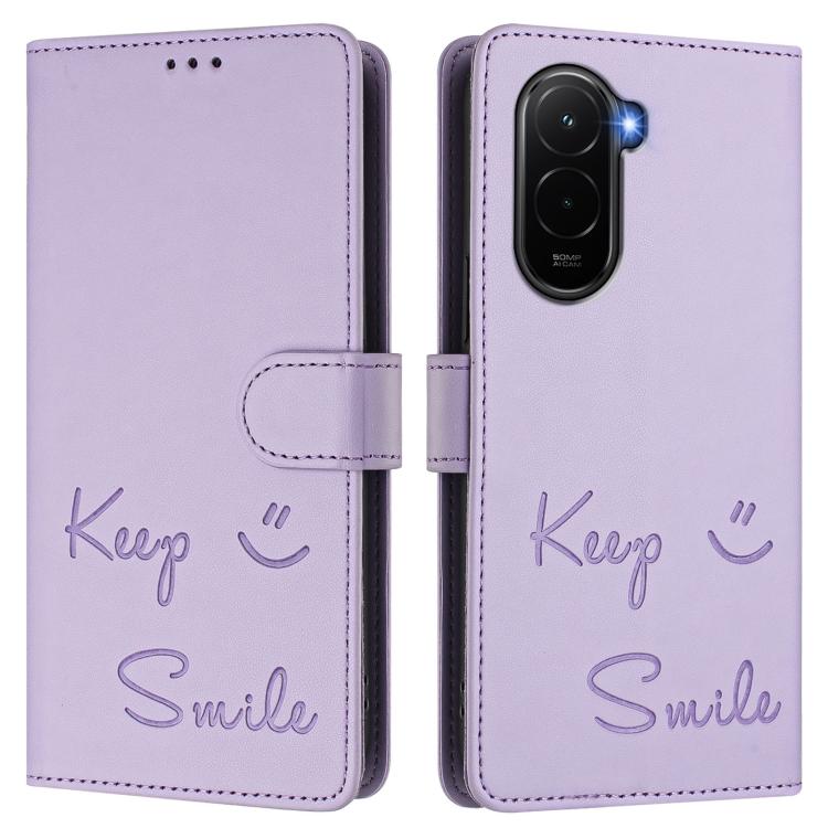 For Xiaomi Poco M7 4G 169mm Smile Embossing RFID Leather Phone Case
