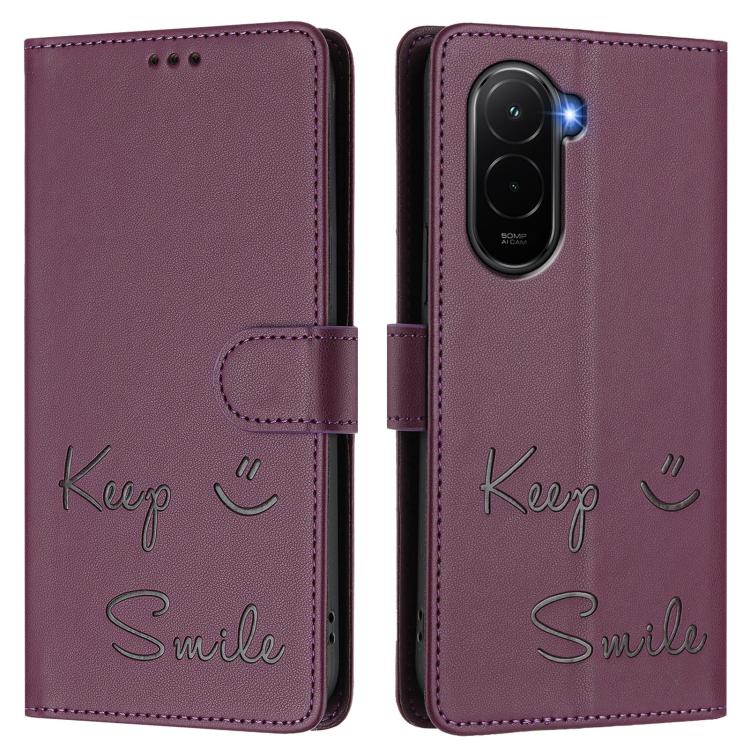 For Xiaomi Poco M7 4G 169mm Smile Embossing RFID Leather Phone Case