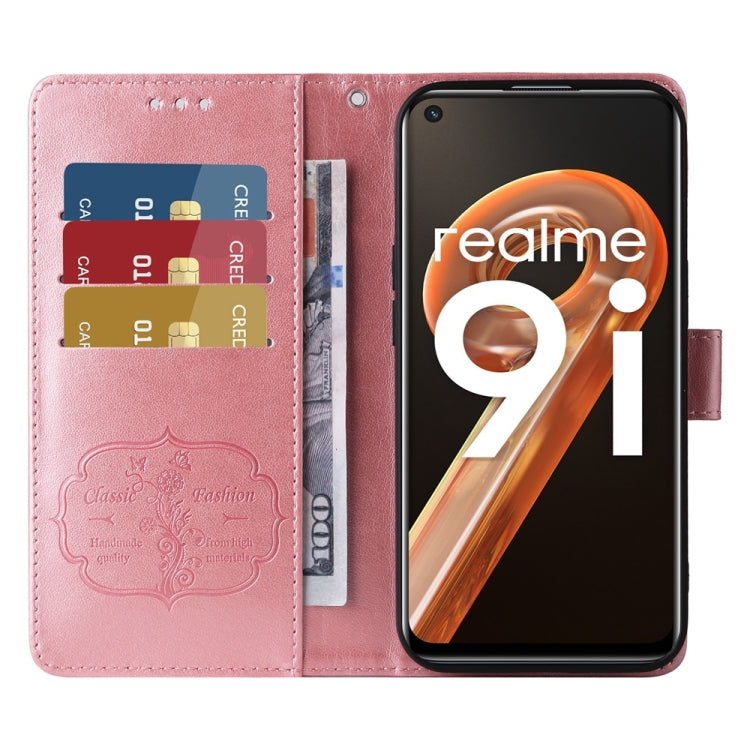 For Realme 9i / A36 4G / A76 4G Global Embossed Butterfly Flowers Leather Phone Case