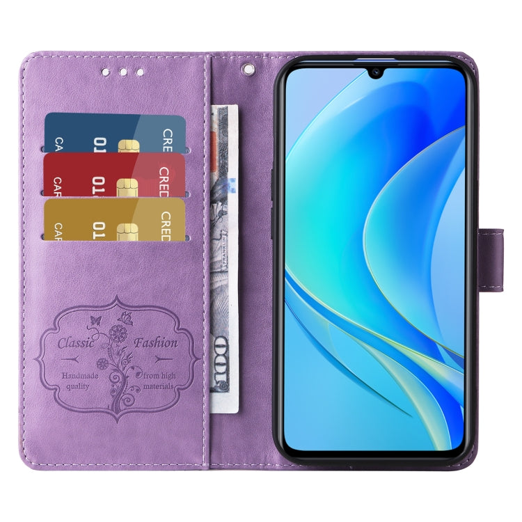 For Huawei nova Y70 Plus Embossed Butterfly Flowers Leather Phone Case