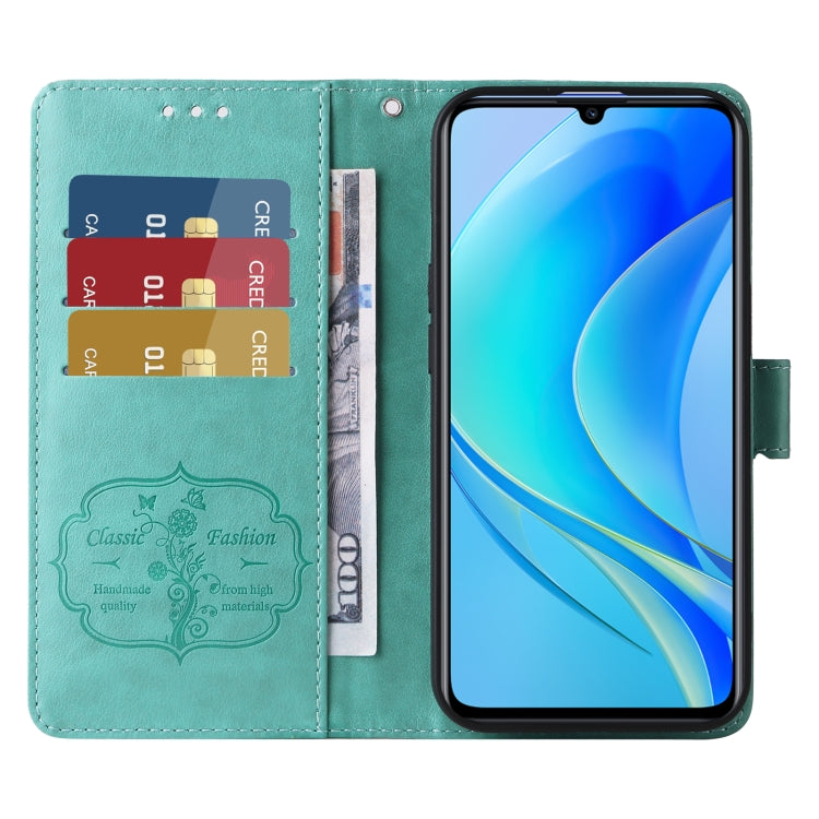For Huawei nova Y70 Plus Embossed Butterfly Flowers Leather Phone Case
