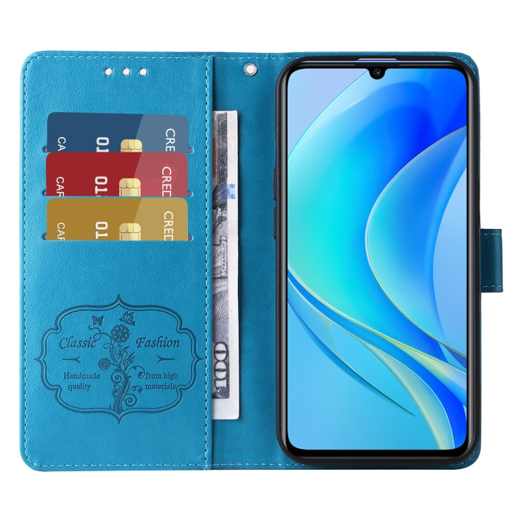 For Huawei nova Y70 Plus Embossed Butterfly Flowers Leather Phone Case